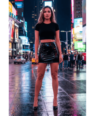 Jupe noire en simili cuir avec zip Lara